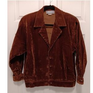 Starfire Vintage 80s Rust Brown Velvet 2 Piece Pant Suit Set Size 10 Made in USA